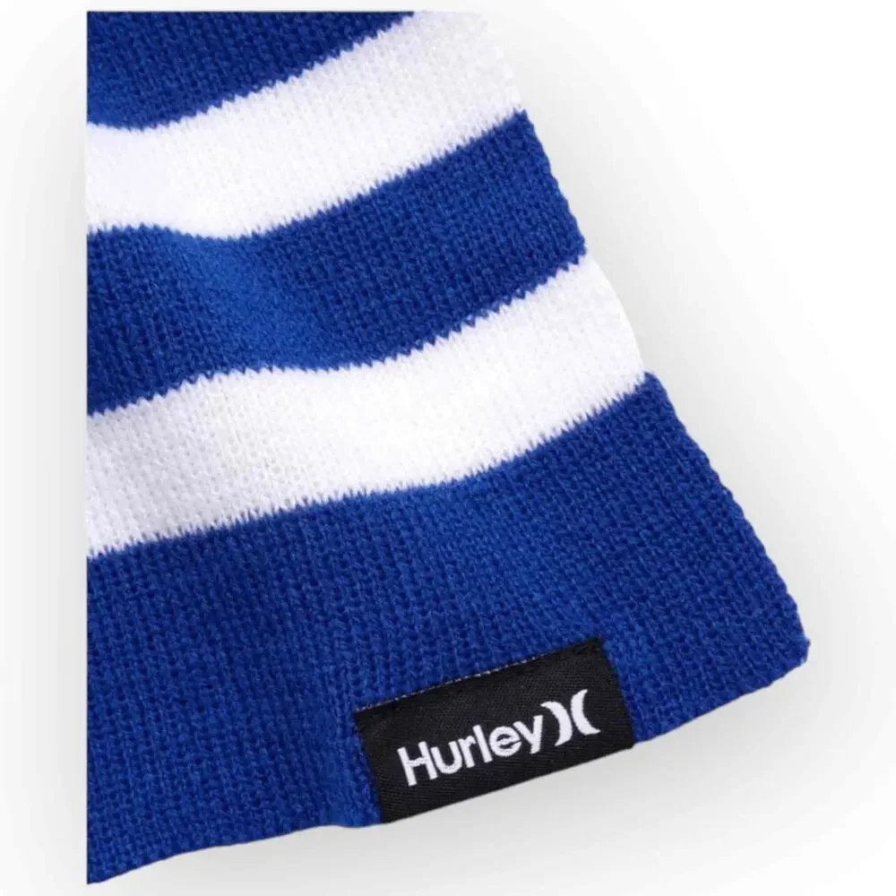 NWT Hurley Men’s Beanie & Scarf Set – Blue with White Stripe – One Size